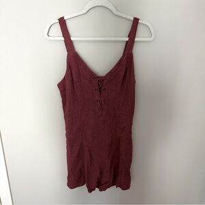 NWT American Eagle Polka Dot Red/White V Neck Lace Front Romper Size Medium